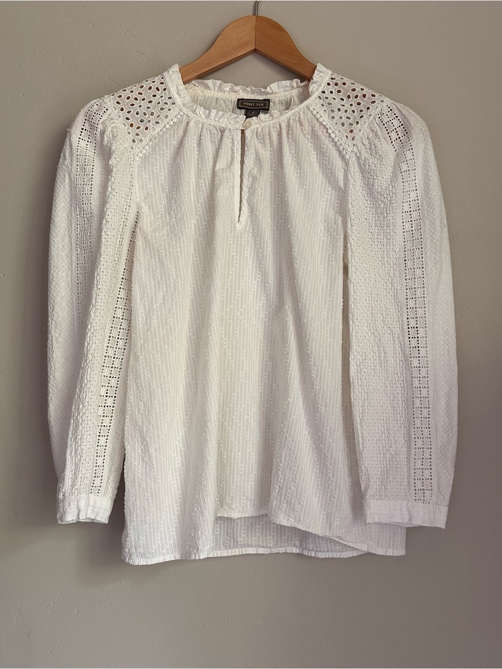White Eyelet Long-Sleeve Peasant Blouse -